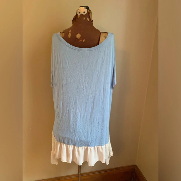 Oddy knit lace trim short sleeve blouse, oversized flowy top bohemian shirt - Picture 5 of 7